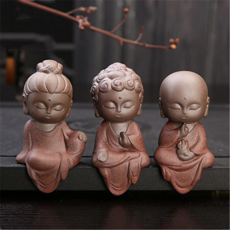 1Piece Zen Buddha Cute Ornaments Hand Made Purple Clay Little Monk Tea Pet Chinese Set Peaceful Home Decoration