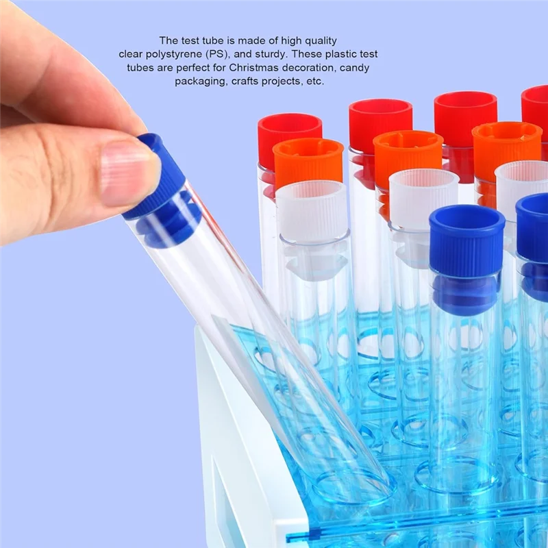 

AED5-Test Tubes,40Pcs Test Tubes With Rack,Plastic Test Tubes With Caps,Science Tubes And Test Tube Holder 16X100mm (12Ml)