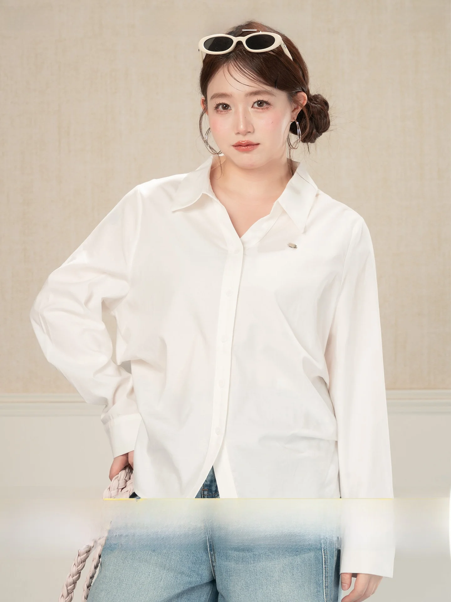 

Heynew Slimming Effect plus Size Women's Shirt Beautiful Inner Wear Spring Minimalist Declaration Cotton Blend Long Sleeve