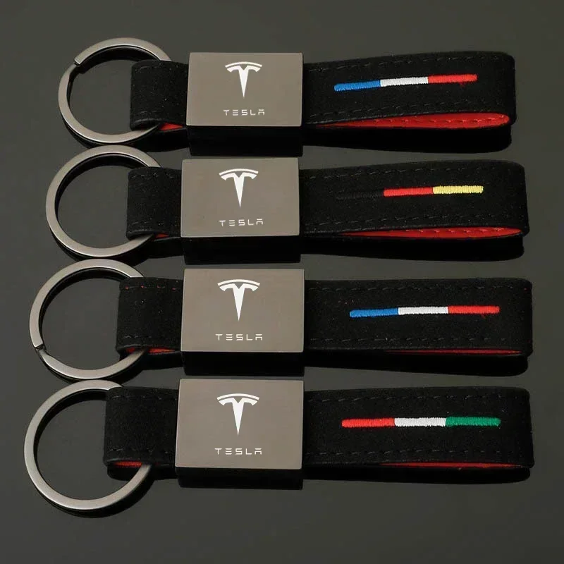 

Suede Car Key Chain Keychain Buckle Key Ring for Tesla Model 3 Y Model S X Roadster P85D P90D P100D Business Gift