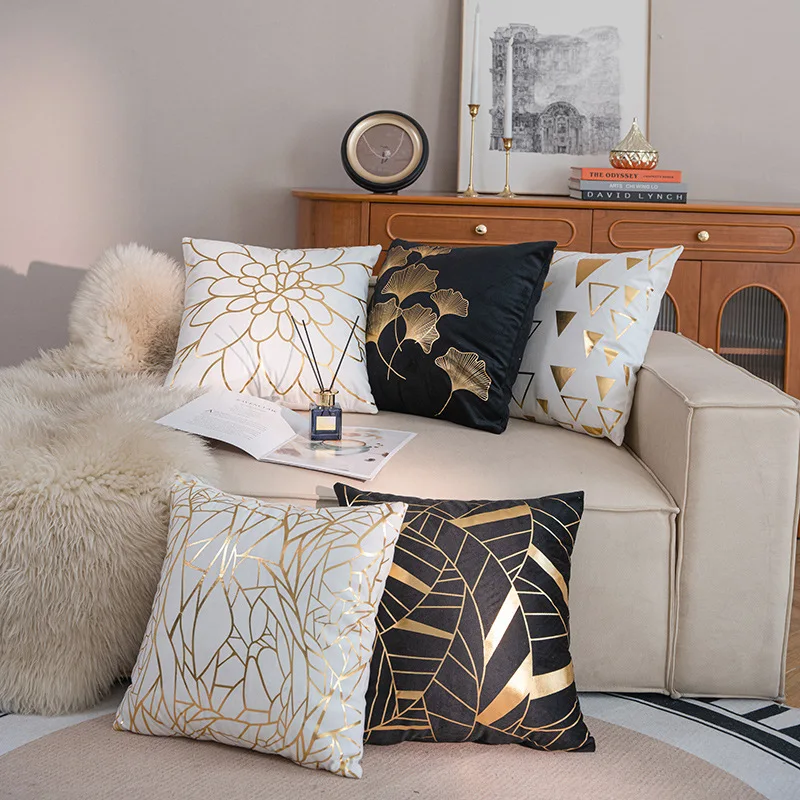 

Gold Velvet Throw Pillow Covers 18x18 Inch Square Decorative Pillow Cases for Bedroom Sofa Couch Living Room gold line