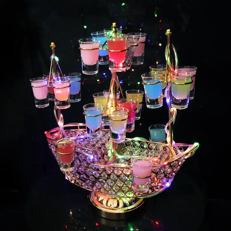 2025 Hot Sale Light Emitting Diode Luminous Ship Glass Tray Charging Party Ornaments Beer Wine Glass Display Stand