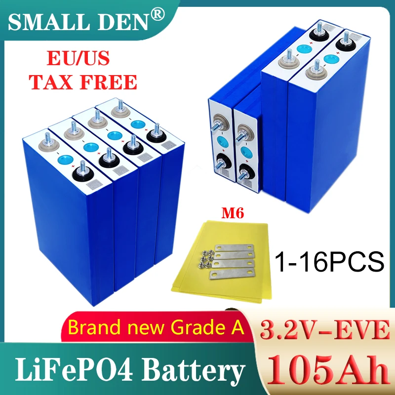 

1-16PCS New 3.2V 105Ah LiFePO4 battery 3C High power DIY 12v 24v Electric car Boat RV Inverter Solar storage Wind energy Grade A