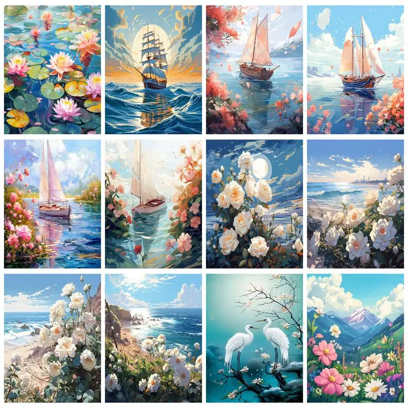 RUOPOTY DIY Paint By Numbers Kits Colorful Flower Clusters Digital Painting For Beginner on Canvas Oil Picture By Number Kits