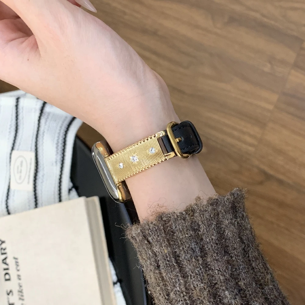 Sternförmig verziertes, gespleißtes Kunstleder-Uhrenarmband, kompatibel mit Apple Watch Ultra, SE und Serie 1-11, 38-49mm (Uhr nicht enthalten)