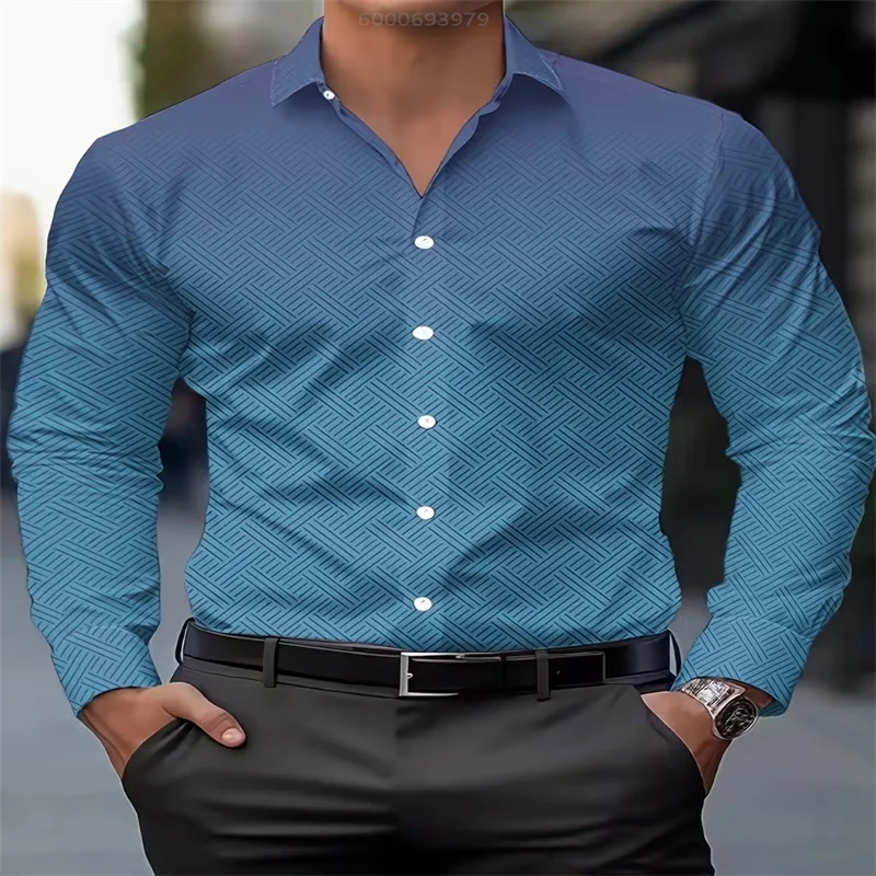 Chemise à manches longues pour hommes, design à motifs, haut boutonné élégant, polyvalent et décontracté, confortable et facile à assortir.