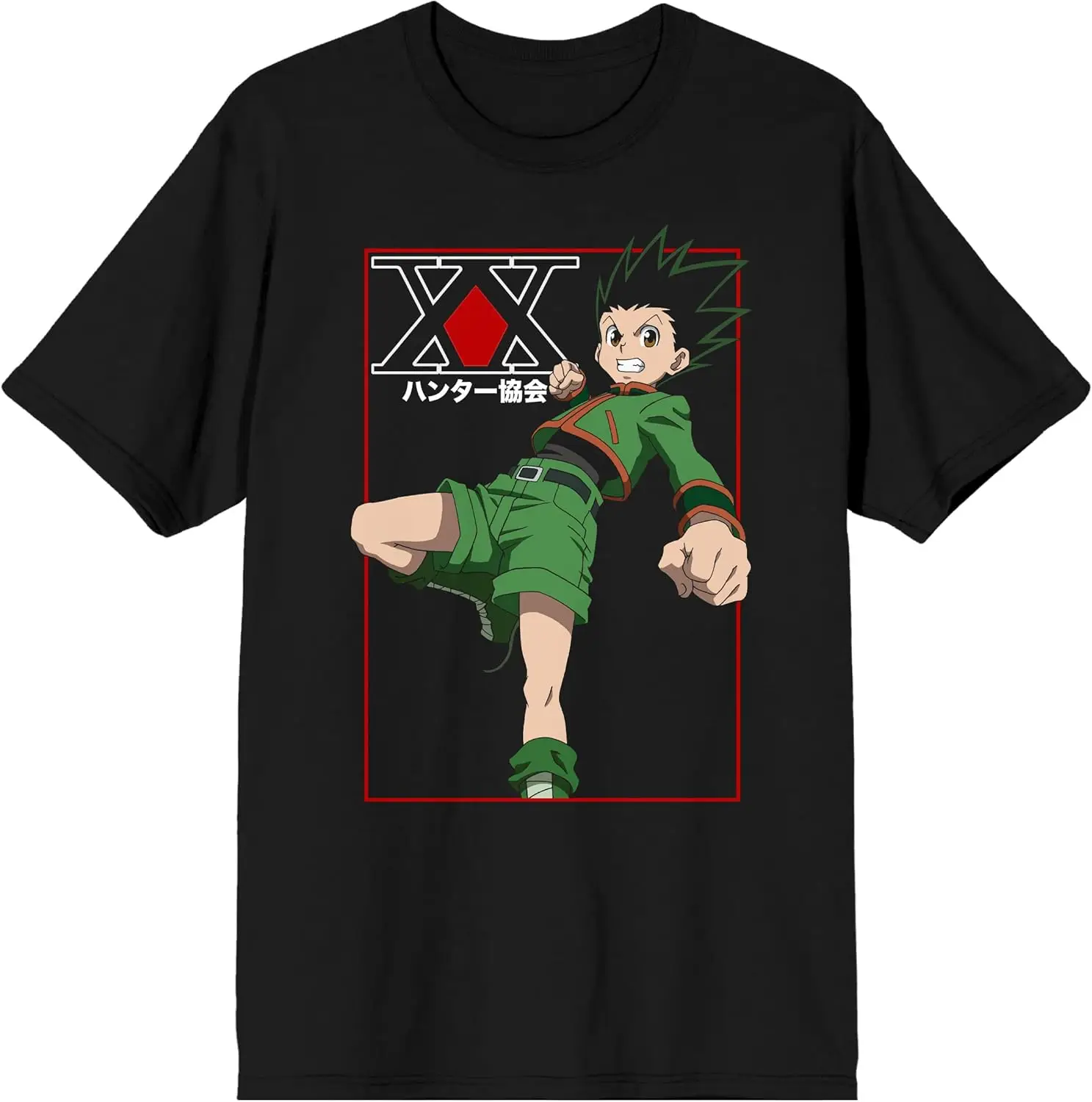 Hunter X Hunter Gon Freecss Punch and Kanji Logo Men's Black Tshirt