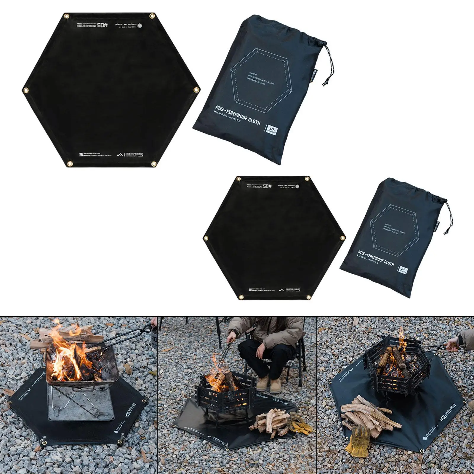

Fireproof Mat Reusable Hexagonal Camping Fire Pit Mat for Floor Hiking BBQ