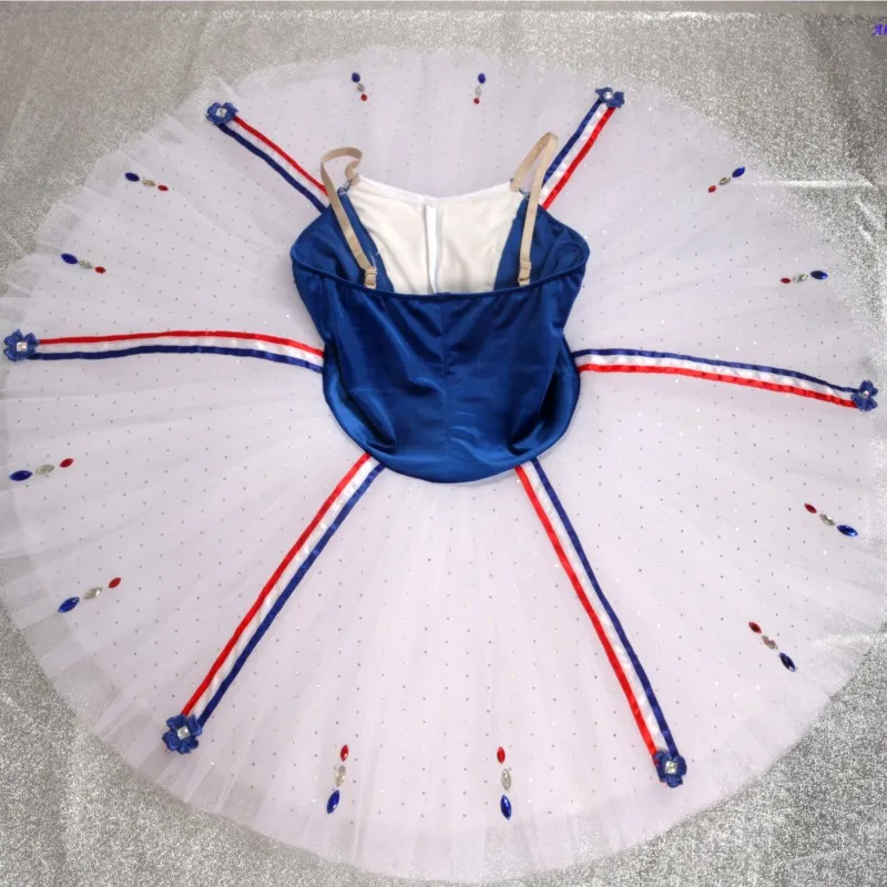 Akeylia girls Red white blue Flames Of Paris Classic Dance Costume Professional Ballet Tutu Group dance 7 layers of tulle 20092