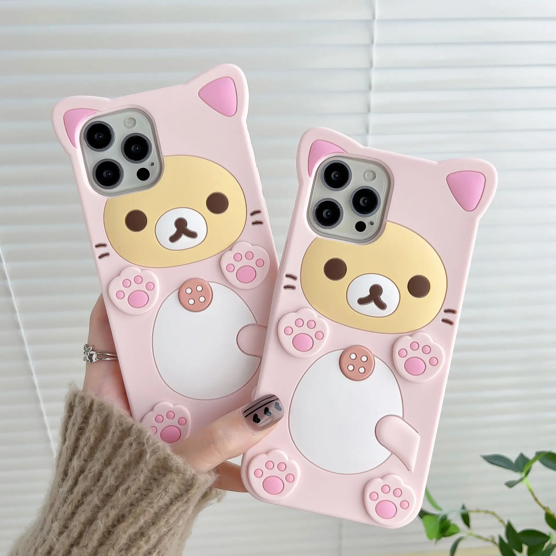 Rilakkuma gato oso funda suave de silicona para iPhone16 15 14 13 12 11 Pro Max 3D dibujos animados Anti-caída a prueba de golpes funda suave