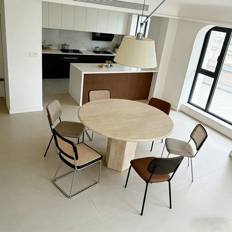 Round Marble Dining Table with Arc Edge, Safe Design, Elegant Appearance for Family Gatherings