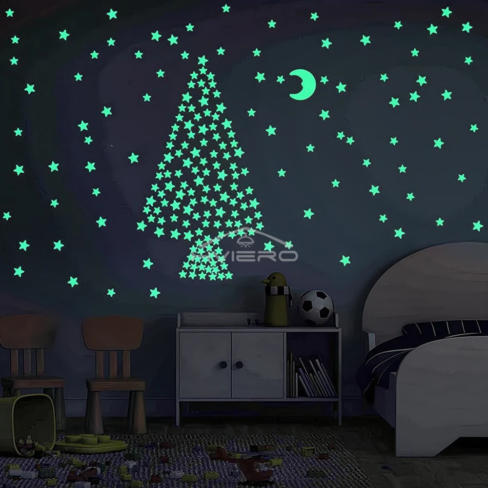 50X Glowing 3D Stars Glow in Dark on Wall Decoration Stickers Kids Baby Room Bedrooms Ceilings Home Fluorescent Pentagram Paper