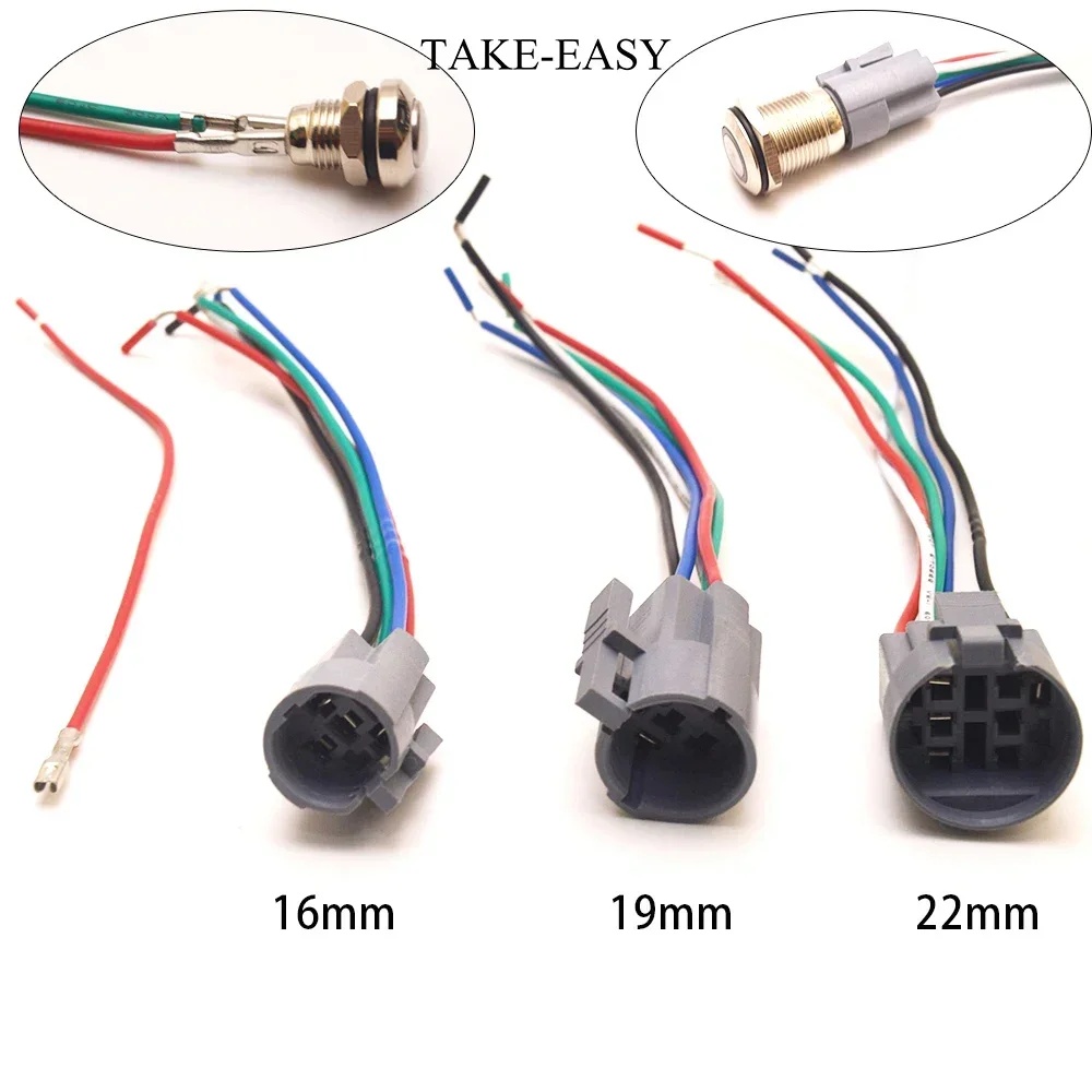 Socket Led Light Momentary Push Button Switch Connector 8/10/12/16/19/22 mm Switches Plug Cable Quick Connect Wire Holder