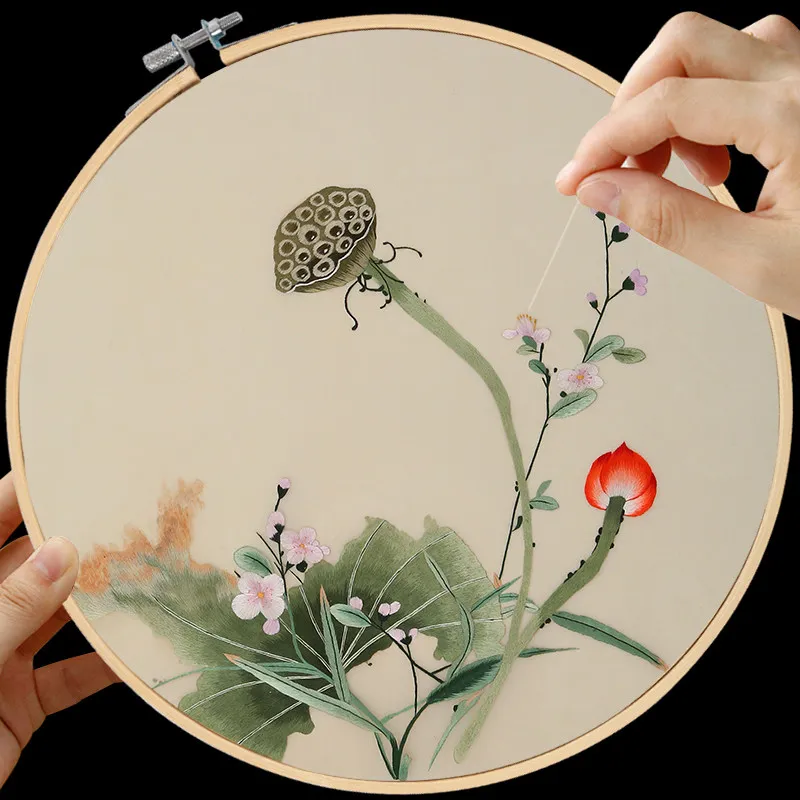 

Набор для вышивания китайским лотосом, стартовый набор для начинающих по ручной вышивке с узором листьев лотоса, материалы для рукоделия своими руками