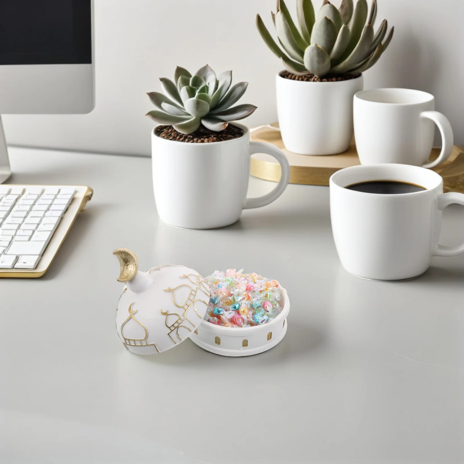 جرة حلوى رمضان مع غطاء عيد مبارك وجبات خفيفة صندوق حاوية طبق عربي وعاء السكر طبق تقديم الحلوى صينية الحفلات راتنج الشرق الأوسط #3