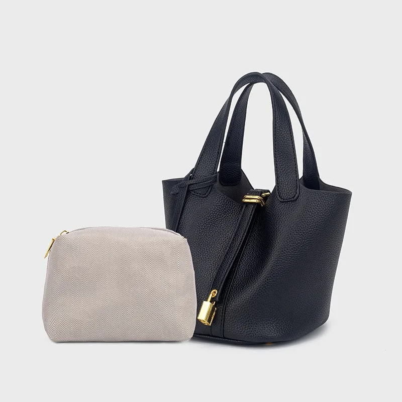 

Classic basket-style PU women's handbag, simple bucket bag, baozi-shaped mother bag