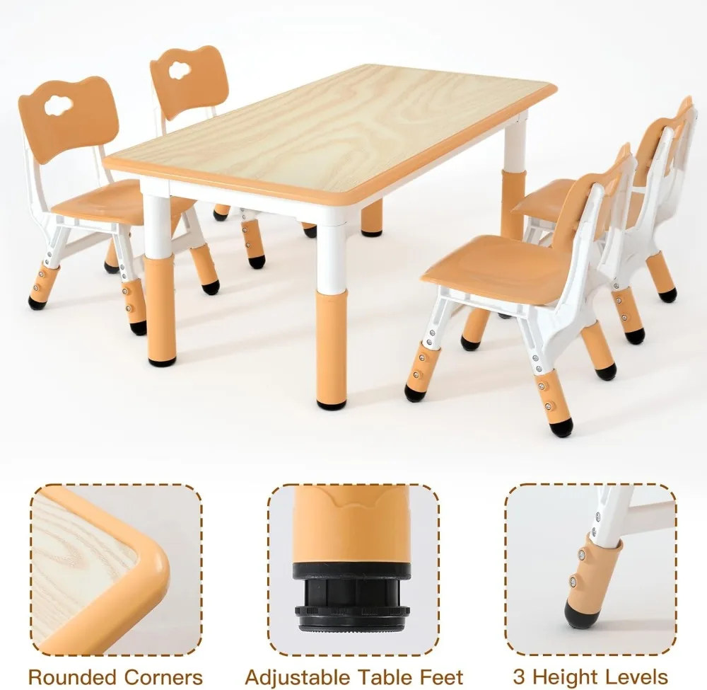 Adjustable Kids Table and 4 Chairs Set with Wipe-Clean Desktop for Home and Classroom Use