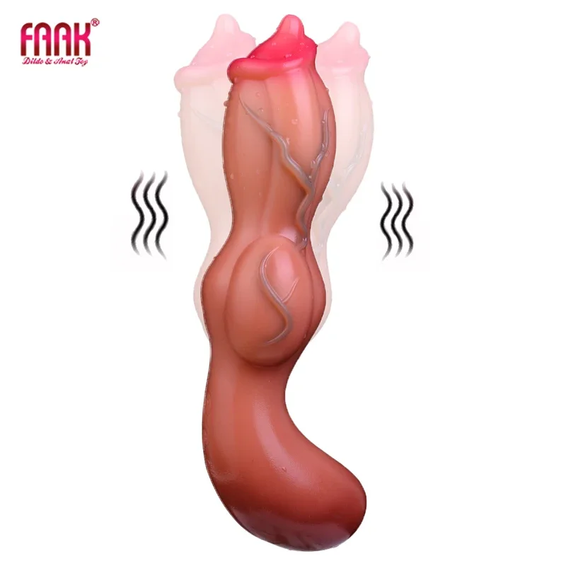 FAAK Silicone Dog Dildo Vibrator AV Wand Vibrator Realistic Knot Penis Clitoris Stimulate Sex Toys 10 Speeds Vibrating Anal Plug