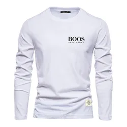 Embroidered 100% Pure Cotton Round Neck Long Sleeved T-shirt for Men's High-quality Casual and Fashionable Outdoor Sports