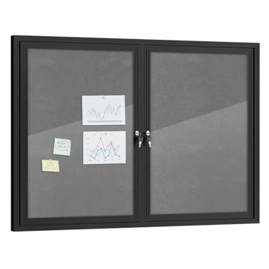

48"x34" Enclosed Bulletin Board Outdoor Lockable Weather-Resistant Aluminum Cork Noticeboard for School and Office Black Frame