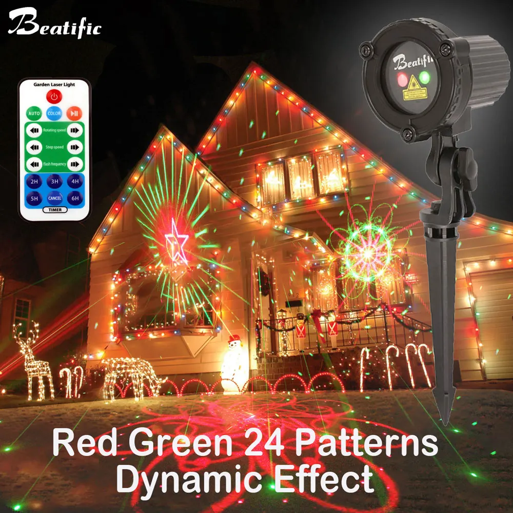 New Year's Eve Outdoor Projector Christmas Lights for Holiday Home Lawn Street Country House Decoration Red Green Laser Patterns