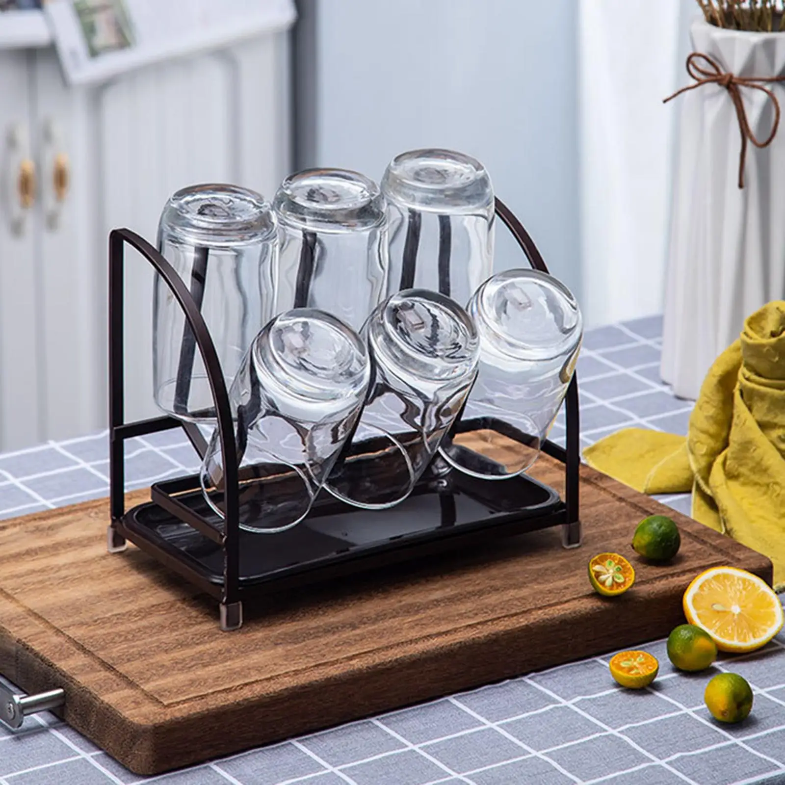 Glass cup holder, inverted hanging rack, household bottle drain rack, six cup holder, kitchen, living room, tea cup storage rack