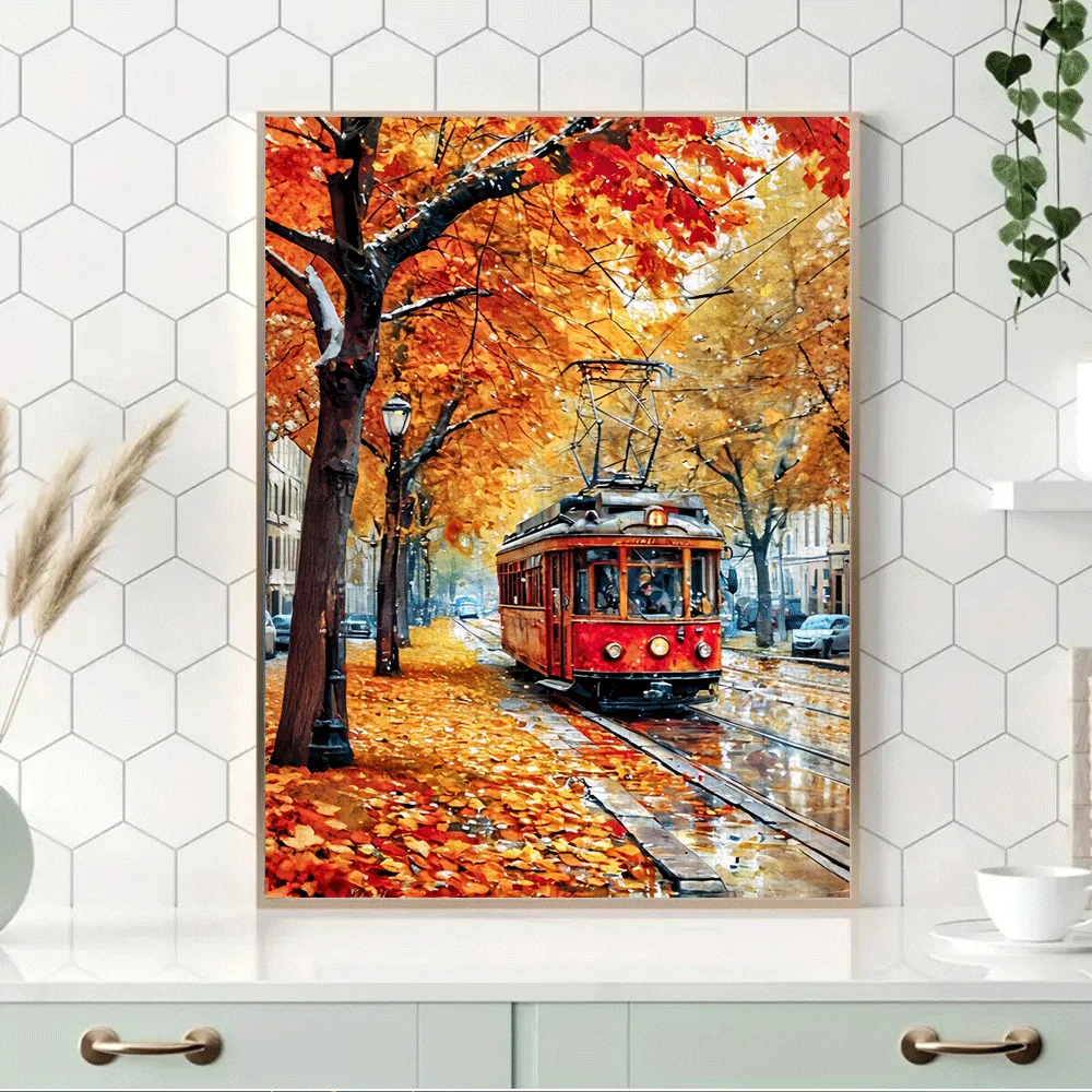 Puzzle vintage da 1000 pezzi Tram e scena di strada autunnale adatto per adulti, grande gioco per famiglie notturno, rompicapo, casa fai da te