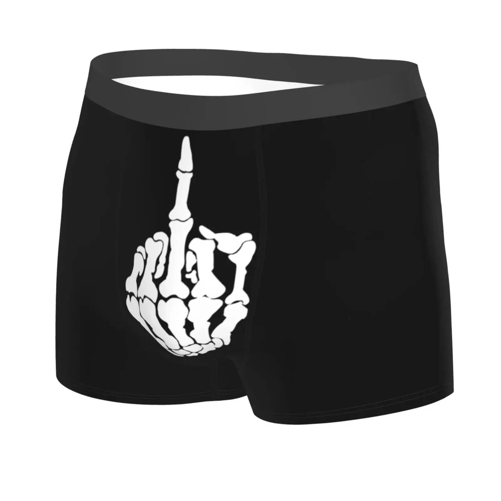 Skeleton Middle Finger Print Men's Breathable Boxer Briefs Comfort Soft Stretch Underwear Trunks with Bulge Pouch for Men Boys