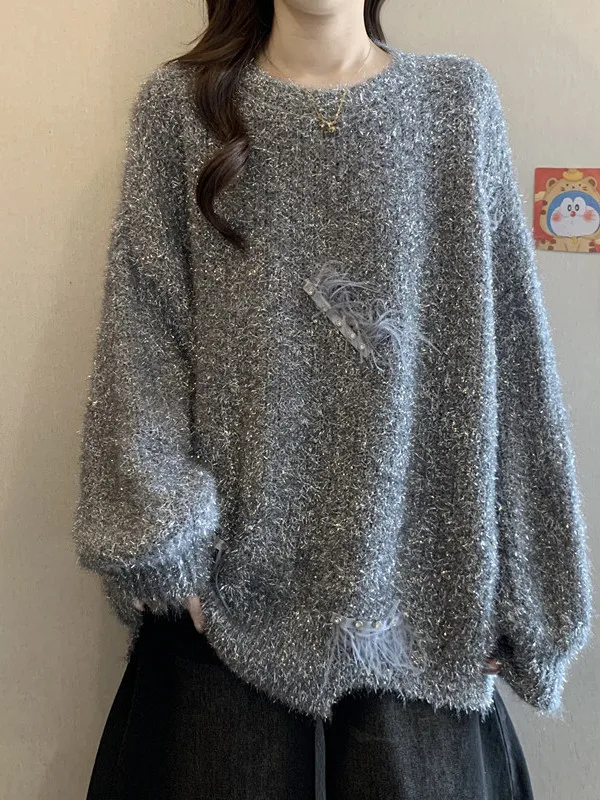 

Ele ey Long Sve Women's Sweater Mid-Length Asymmetrical Casual Sle plus Size Autumn Winter Faion Top