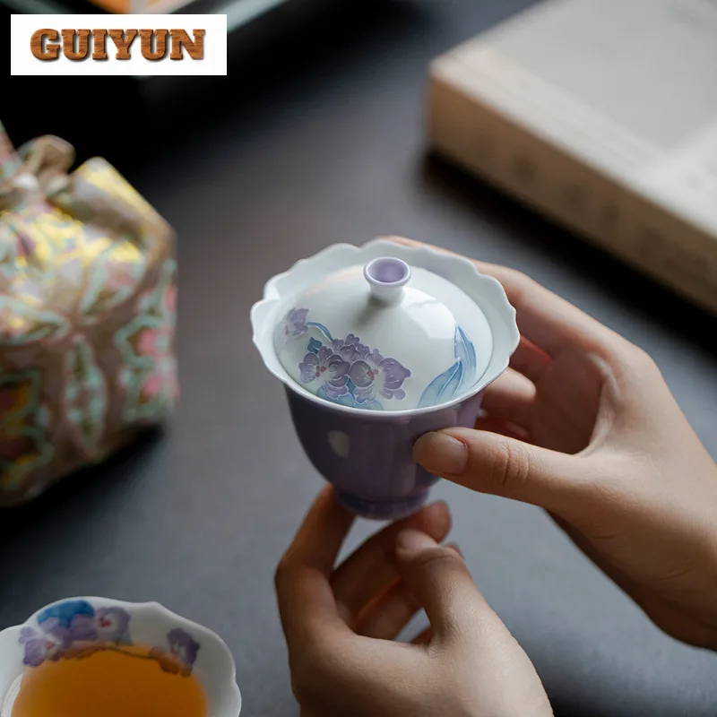 110 مللي رسمت باليد بيجونيا غايوان الجمالية الشاي تورين وعاء الشاي مع غطاء عدة تخمير الشاي غطاء وعاء المقاهي لوازم جمع