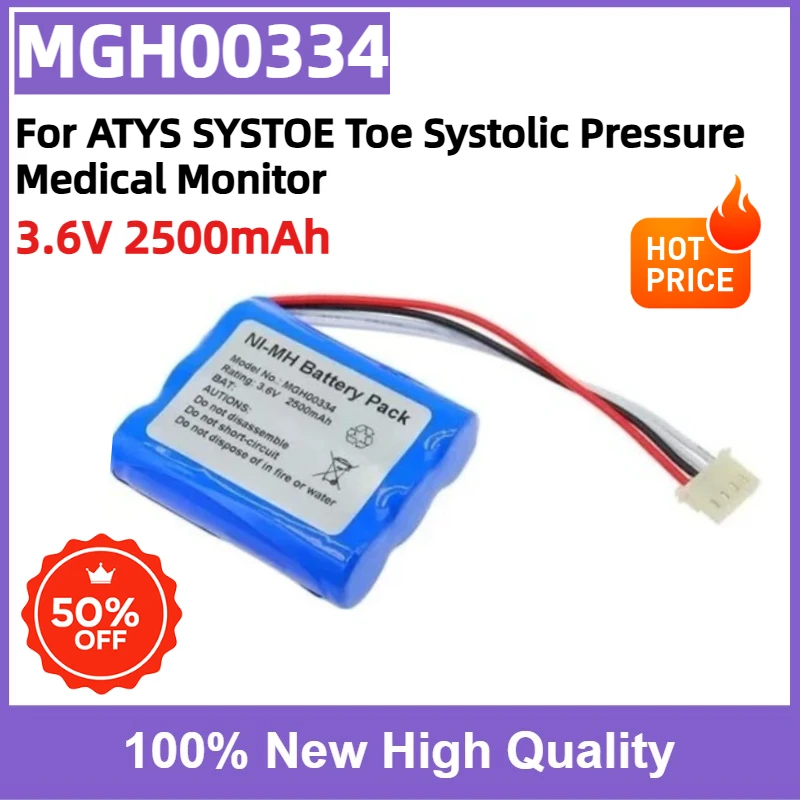 3.6V 2500mAh NiMH Replacement Battery MGH00334 MQH00334 exrs016256504 for ATYS SYSTOE Toe Systolic Pressure Medical Monitor