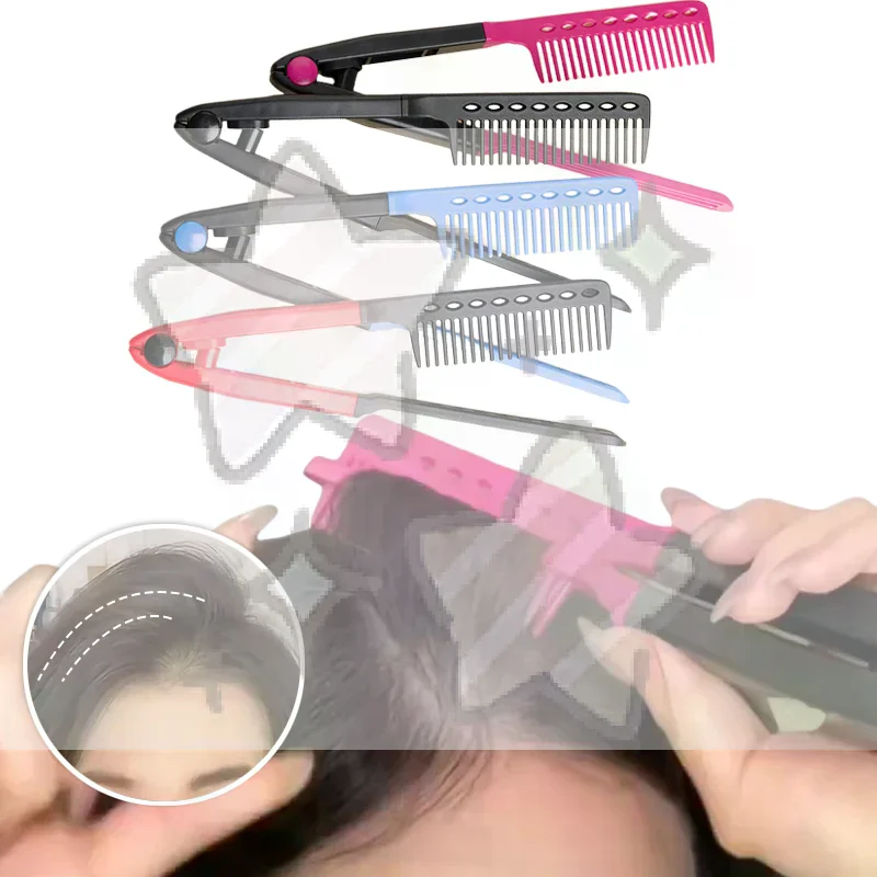 V Type Hair Straightener Brush DIY Hairdress Tool Hairdressing Combs Natural Hair Styling Curling Comb Hair For Male And Female