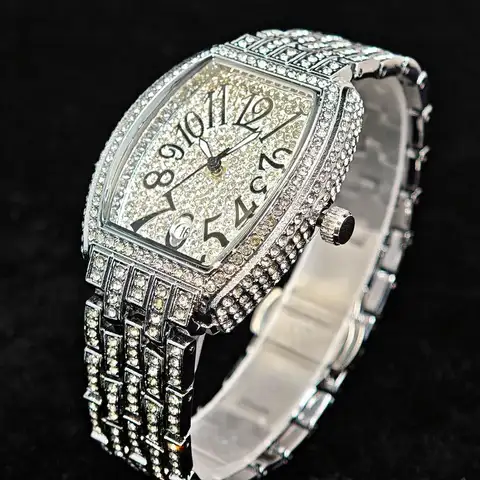 Luxury Brand Women's Quartz Watch Hip Hop Diamond Shiny Ladies Wristwatch with Calendar Tonneau Style Fashion Droshipping