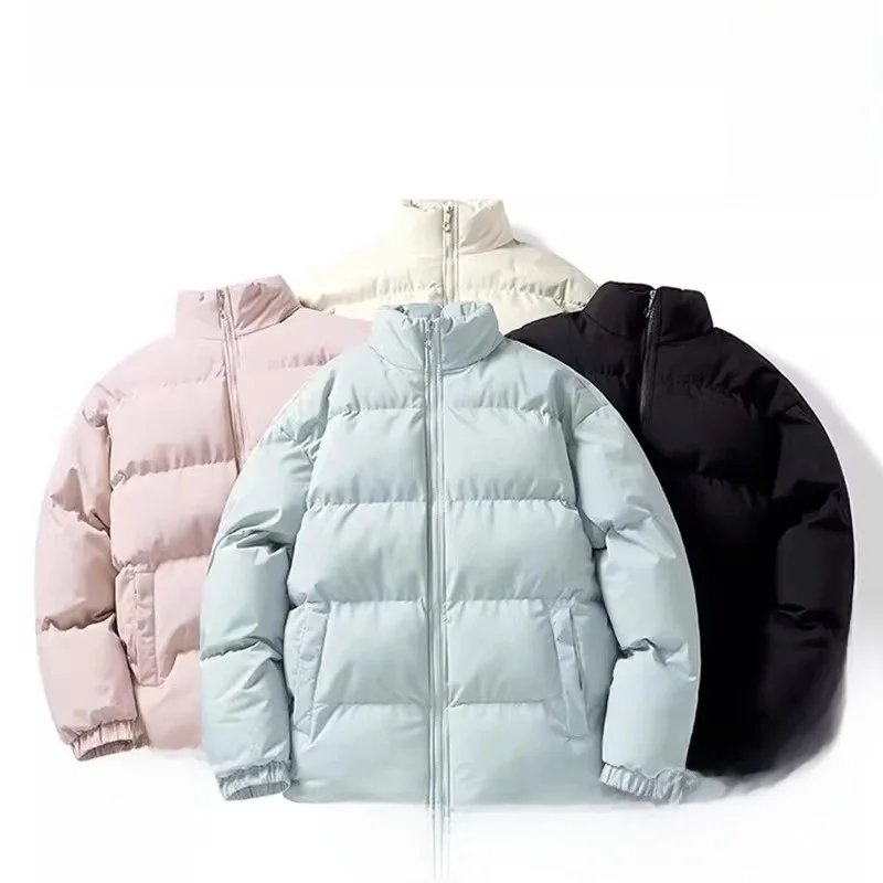 

Couple's Thiened Fce High Collar Cotton Jaet down Filling Bread Sle Coat Pure Color Winter Outerwear Long Length