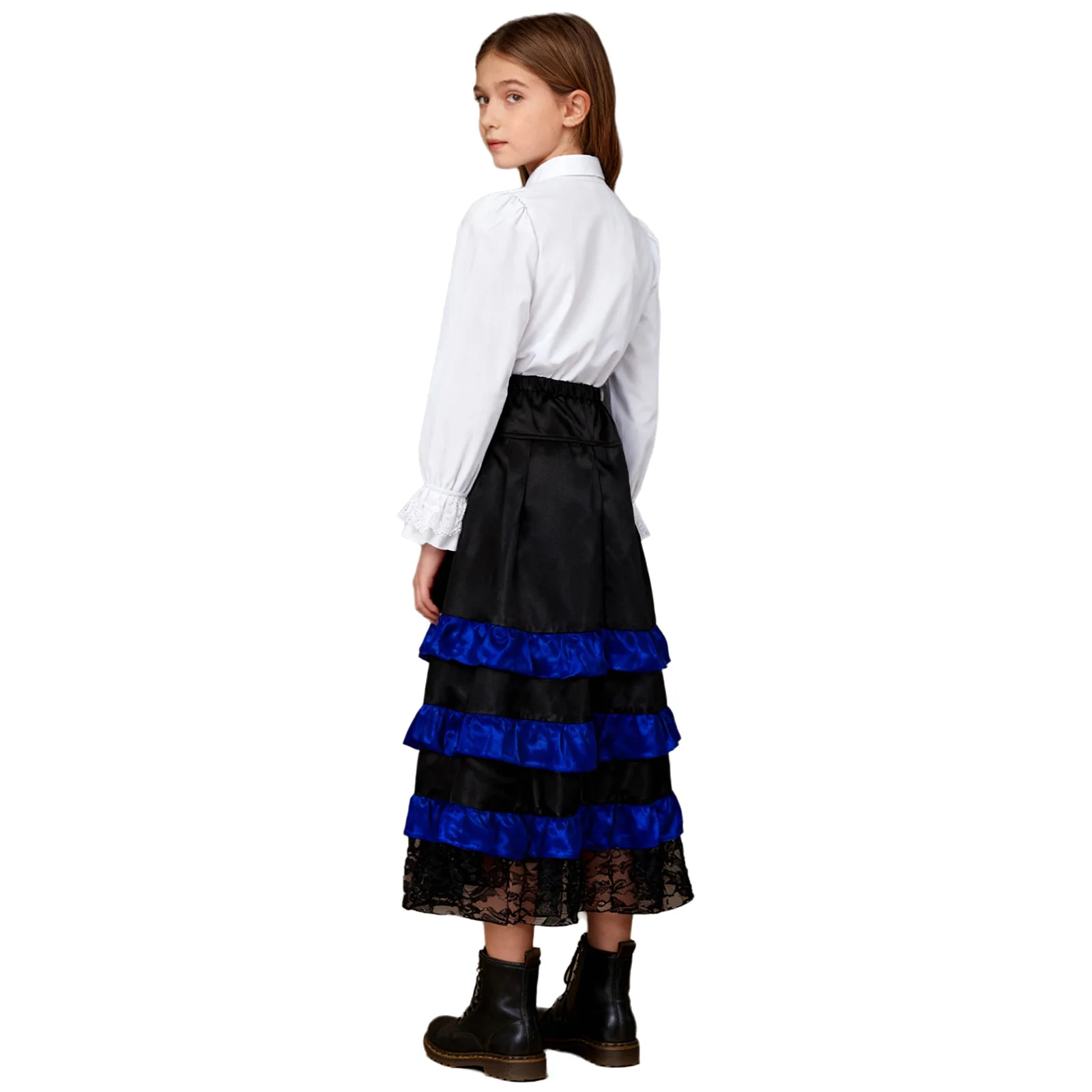 Kid Girls Medieval Renaissance Steampunk Victorian Pirate Vampire Princess Cosplay Costume Long Sleeve Ruffle Shirt Gothic Skirt