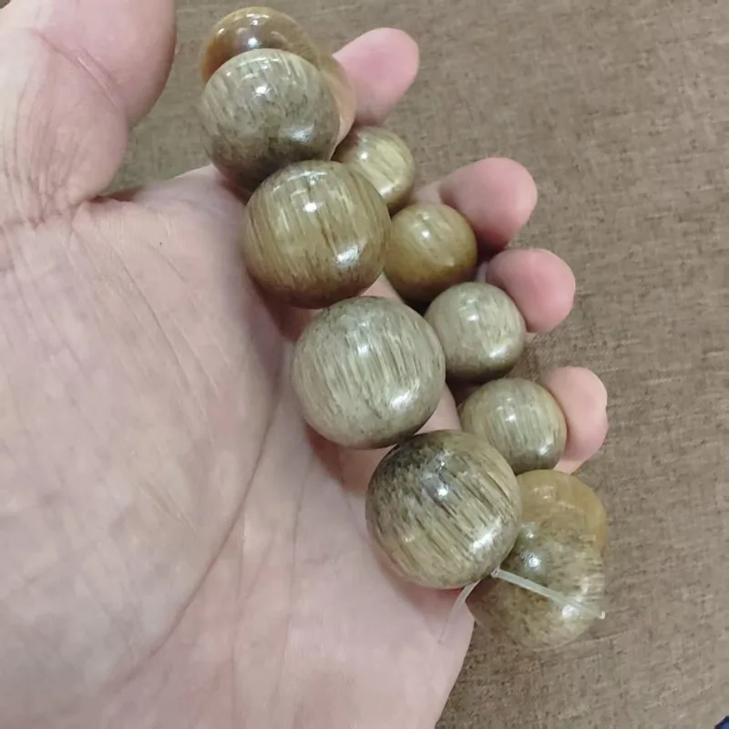 Smooth Polished Striped Timber Bead Bracelet Traditional Prayer Amulet Unisex Minimalist Ethnic Wrist Accessory