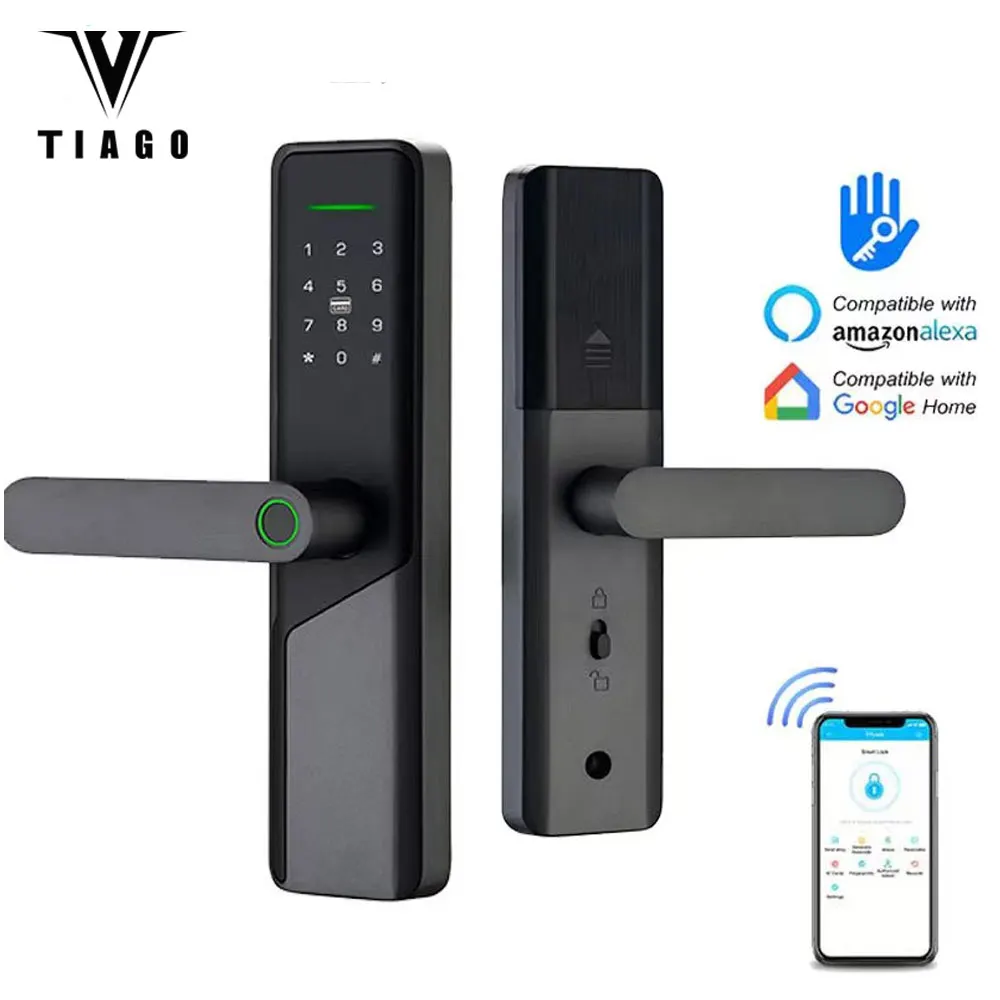 TIAGO Bluetooth TT LOCK Fingerprint Magnetic Card Password Key Remote Unlock Temporary Password Home Smart Door Lock