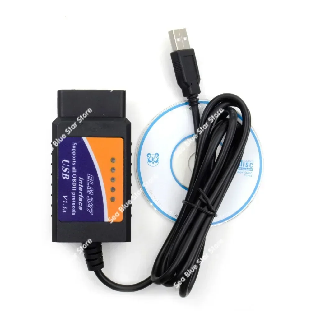 Foreign trade hot-selling ELM327 USB V1.5 OBD2 wafer chip car engine fault detection cable