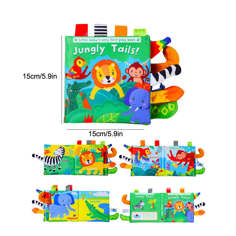Giocattoli per Neonati, Libro in Stoffa con Animali Cartoon, Libro Educativo in Carta Anellata, Giocattoli per l'Apprendimento dei Bambini 0-12 Mesi