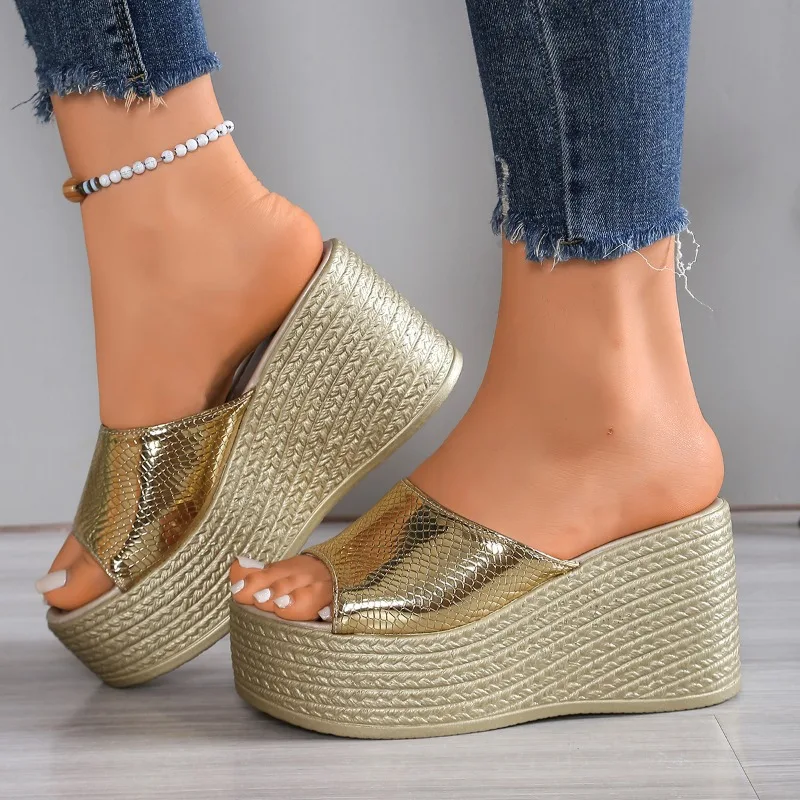 Women Wedge Heel Sandals 2026 New Summer Fashion Simple Solid Thick Soled Female Shoes Comfortable Outdoor High Heel Sandals