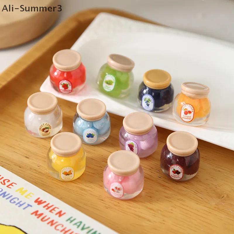 2 قطعة دمية محاكاة حلوى الفاكهة المعلبة المربى نموذج مصغرة المطبخ الديكور دمى اكسسوارات المنزل لعبة