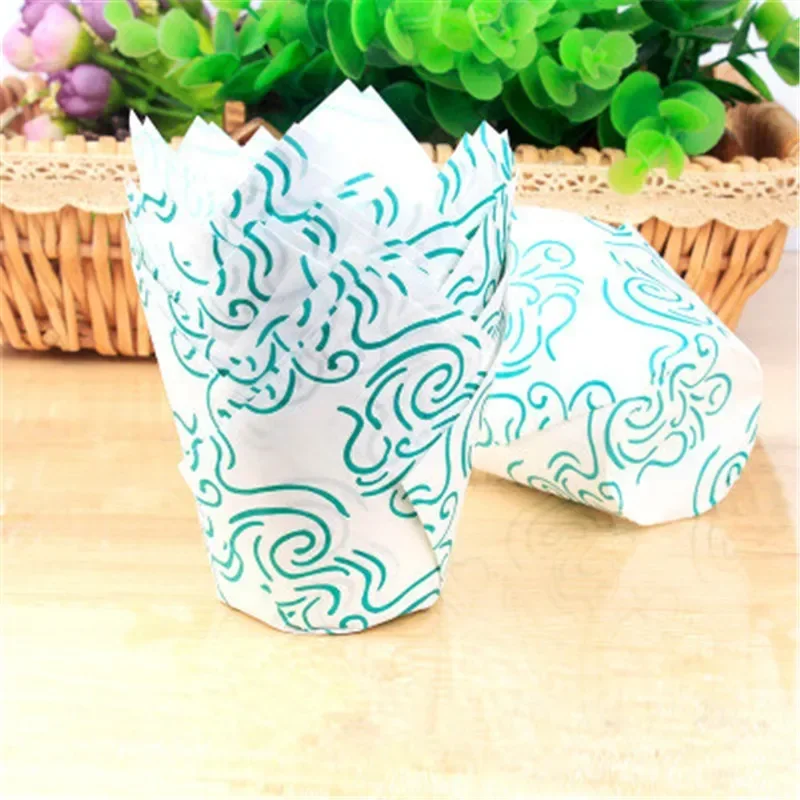 50pcs Newspaper Style Cupcake Liner Baking Cup For Wedding Party Caissettes Tulip Muffin Cupcake Paper Cup Oilproof Cake Wrapper