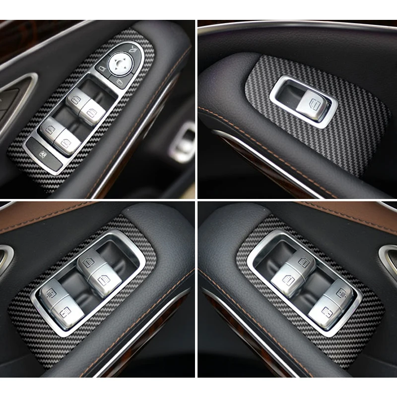 

ABS Carbon Fiber Car Door Window Glass Lift Switch Frame Cover Trim For Mercedes Benz S Class W222 C217 A217 2014 - 2020 LHD