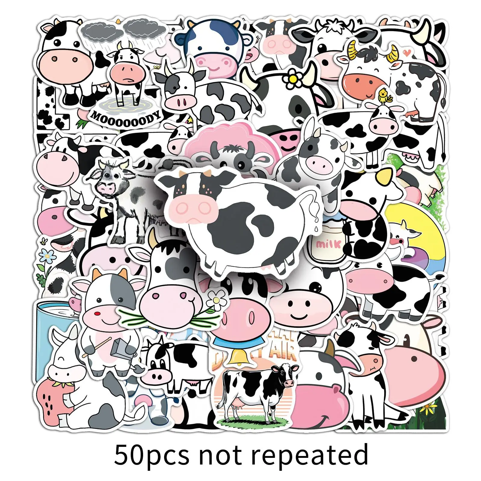 10/50PCS Adesivo Criativo de Vaca em Estilo Cartoon, Decalque à Prova d'Água para Copo de Água, Capa de Celular, Caixa de Material Escolar