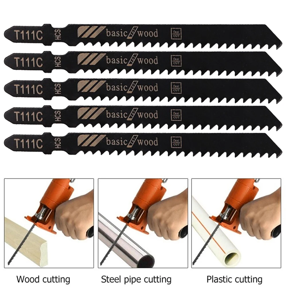 Saw Blades Cutting Tool 5Pcs Black T111C Chipboard Cut For Softwood For Wood Plastic Ground Teeth Reciprocating