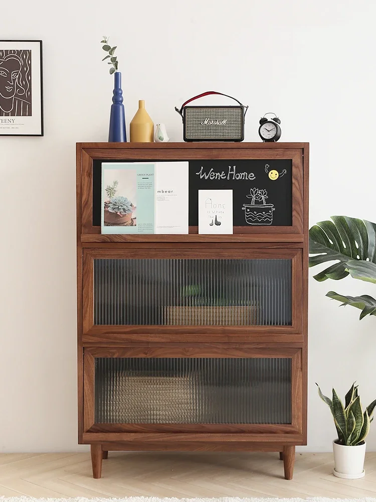 

Nordic solid wood magazine cabinet Japanese simple multi-functional locker blackboard bookshelf