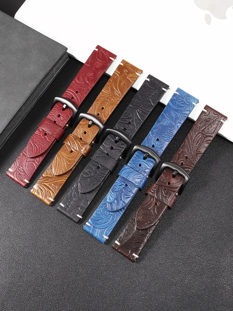 Vintage Engraved Leather Watch Strap for Casio for Panerai for Tissot for Rolex for Huawei Men's and Women's Watch Chain