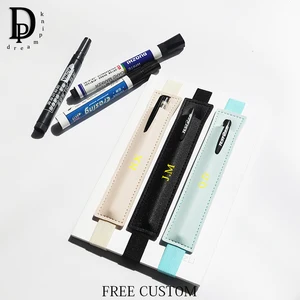 Portable Custom Name Notebook Pen Pouch With Strap Leather Pen Bag Business Capacitive Pen Slots School Office Wholesale Gift