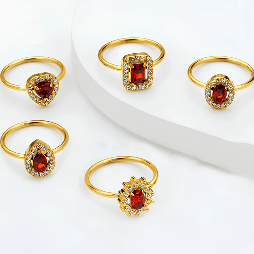 

French Design Heart Shaped Zircon Rings For Women Wholesale 18K Gold Plated Stainless Steel Jewelry Men Gift Not Fade