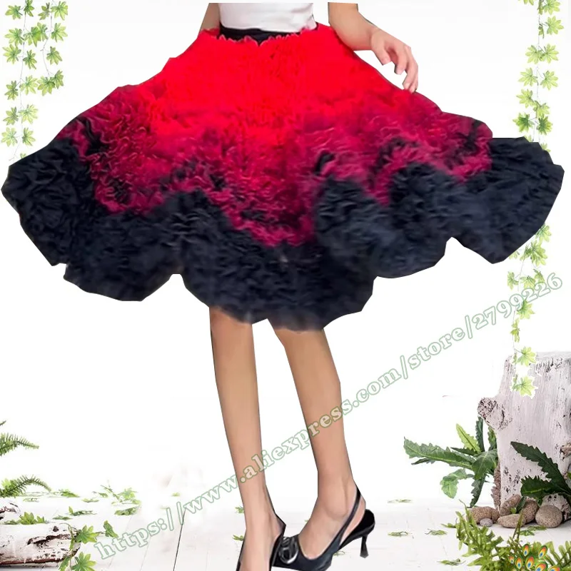 2024 Full Circl Red Black Puffy Short skirts Knee-Length 360 Degree Large Hem Cake Skirt Mesh women's short skirt for Womens